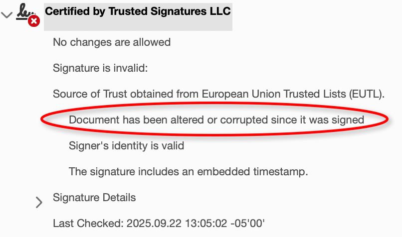 Tampered sealed document