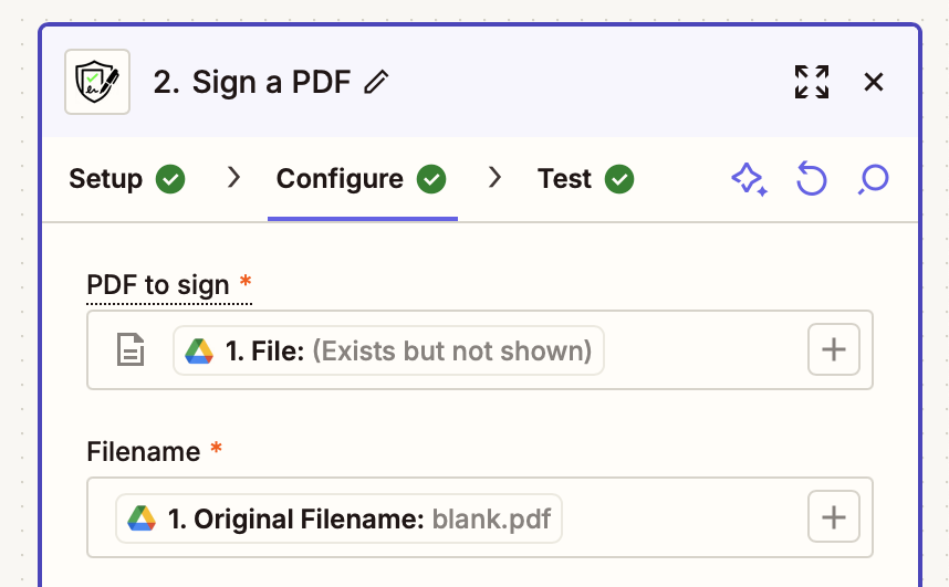 Configure zap for signing